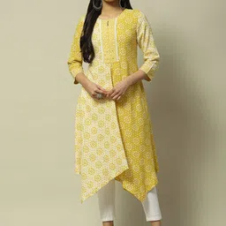 Rangriti Floral Printed Keyhole Neck Asymmetric A Line Kurta-image-26