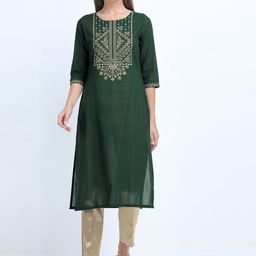 Vishudh Women Green Geometric Embroidered Straight Kurta-picture-40