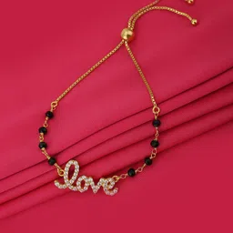 Carlton London Gold-Plated Black Cubic Zirconia Handcrafted Slider Bracelet-picture-18