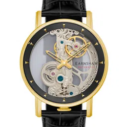 EARNSHAW Men Black Skeleton Dial & Black Leather Wrap Around Straps Analogue Automatic Motion Powered Watch-image-7