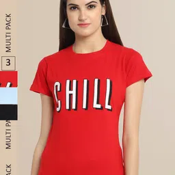 Fabflee Women Red & Blue Pack of 3 T-shirt image 1