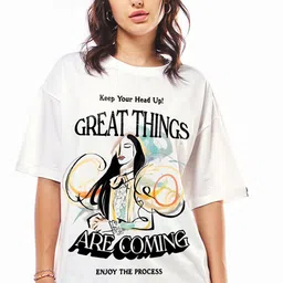 Bewakoof Women Typography Printed Round Neck Cotton Oversized T-shirt-image-29