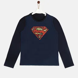 YK Justice League Boys Navy Blue Typography Printed T-shirt-picture-10