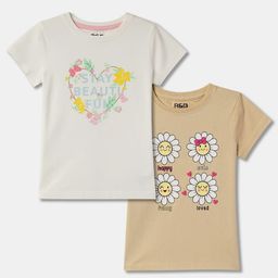 R&B Girls Pack Of 2 Printed Round Neck Cotton T-shirt-picture-36