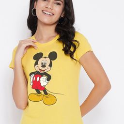 Disney by Wear Your Mind Women Yellow Mickey Mouse Printed T-shirt-picture-1