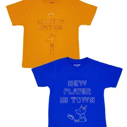 Wegmans Kids Pack of 2 Typography Embroidered Relaxed Fit Pure Cotton T-shirts-picture-48