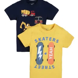 PLUM TREE Boys Navy Blue and Yellow Pack of 2 Printed T-shirts-picture-32