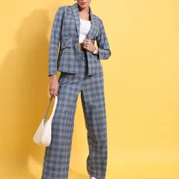 Tokyo Talkies Checked Blazer With Flared Trousers-image-0
