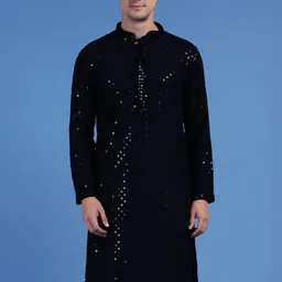 here&now x sanwara Sanwara Geometric Embellished Mandarin Collar Sequins Floral Kurta-picture-31