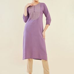 Soch Purple & Beige Ethnic Motifs Embroidered Gotta Patti Kurta-picture-24