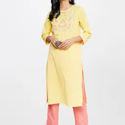 Global Desi Women Yoke Design Thread Work Cotton Kurta-picture-38