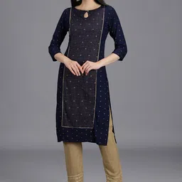 HAY Geometric Printed Keyhole Neck Gotta Patti Thread Work Straight Kurta-picture-12