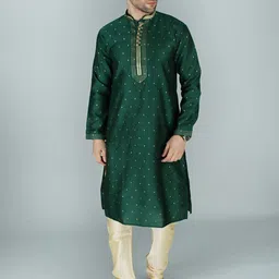 Exotic India Mandarin Collar Floral Regular Straight Kurta with Churidar-image-91