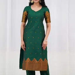 RUNAYA NX Floral Woven Design Kurta With Trousers & Dupatta-image-9