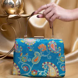 ARTKLIM Floral Embroidered Brocade Box Clutch image 1