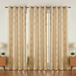 GEET CREATIONS Cream-Coloured Set of 3 Floral Room Darkening Window Curtain-picture-33