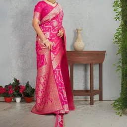 KALINI Ethnic Motifs Zari Silk Blend Banarasi Saree image 5