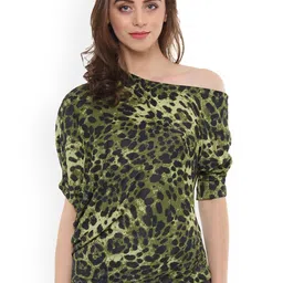DressBerry Animal Print One Shoulder Puff Sleeve Styled Back Top-picture-32