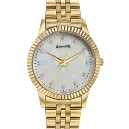 Sonata Women Brass Embellished Dial & Stainless Steel Wrap Around Straps Analogue Watch 87062YM02W-picture-5