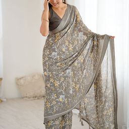 Mitera Floral Printed Zari Detail Saree-picture-0