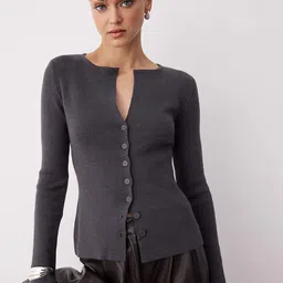 Trendyol Women Ribbed Round Neck Cardigan-picture-31