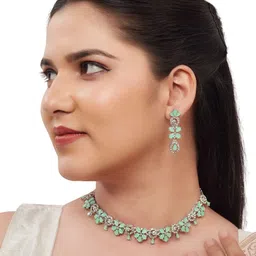 Women Click Rhodium-Plated Stones Studded Jewellery Set-picture-17