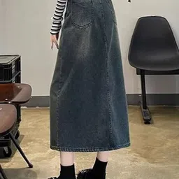 StyleCast x Revolte Denim Front-Slit Straight Midi Skirt image 3