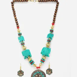 Shining Diva Gold-Plated Crystal Studded & Beaded Jewellery Set-picture-35