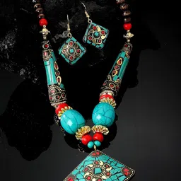 Shining Diva Gold-Plated Crystal Studded & Beaded Jewellery Set-picture-19