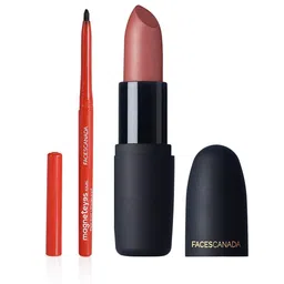 FACES CANADA Set of Magneteyes Kajal - Black 01& Weightless Matte Lipstick - Buff Nude-image-37