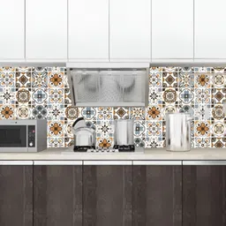 INDIAN ROYALS Blue & Brown Multi Tiles Design Printed Self-Adhesive & Durable Wall Sticker image 5