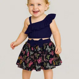 A.T.U.N. Girls One Shoulder Crop Top with Printed Skirt & Matching Headband-picture-42