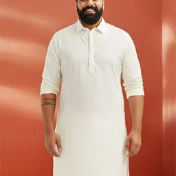 VASTRAMAY Men Solid Shirt Collar Long regular Sleeves Pathani Kurta with U Cut Hem-image-92