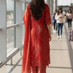 AADVIKA Women Ethnic Motifs Printed Regular Thread Work Kurta with Trousers & With Dupatta image 3