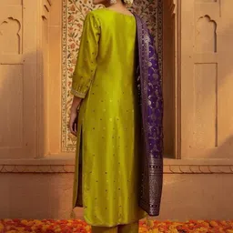 Twika Women Ethnic Motifs Woven Regular Kurta with Trousers & Dupatta image 2