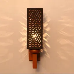 1ST TIME Black & Black Colourblocked Wood Rectangle Shaped Wall Lamp image 3