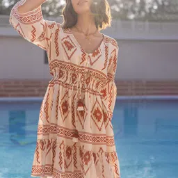Label Reyya Women Cotton Ethnic Motifs Printed A-Line Dress-picture-11
