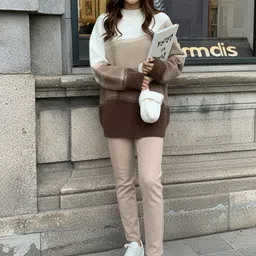 Mast & Harbour Women Colourblocked Round Neck Pullover Longline Sweater-picture-39