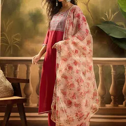 Sangria Embroidered Straight Kurta With Trousers & Dupatta image 2