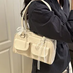 LULU & SKY Women Solid Structured Bow Detail Shoulder Bag image 3