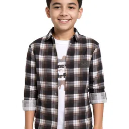 CAVIO Boys Magenta Cotton Checked Comfort Casual Shirts-image-13