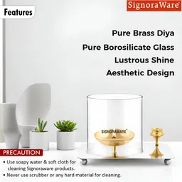 SignoraWare Gold Toned & Transparent Aarti Diya Medium With Glass Cover image 5