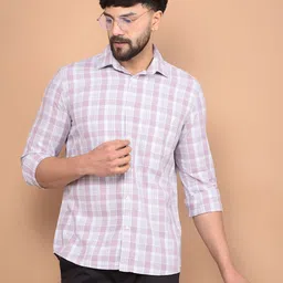 Crimsoune Club Men Classic Fit Spread Collar Tartan Checked Cotton Casual Shirt-picture-14