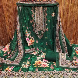 MANVAA Ethnic Motifs Printed Mirror Work Unstitched Dress Material image 3