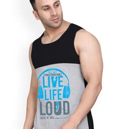 SLOWLORIS Pack Of 2 Printed Combed Cotton Gym Vests VSL26 CMB(PLAIN BLACK)(LOUD BLACKGREY) image 4