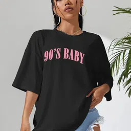 Mast & Harbour Typography Printed Drop-Shoulder Sleeves Cotton Oversized T-shirt-picture-30