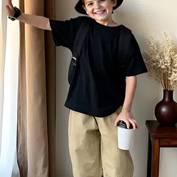 FOREVER FRIDAY Boys Round Neck Drop Shoulder Sleeves Cotton Oversized T-shirt image 4