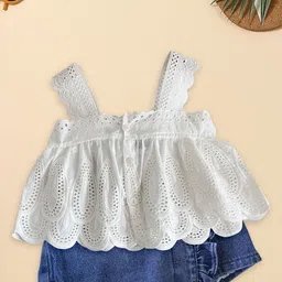 FOREVER FRIDAY Girls Self Design Pure Cotton Shoulder Straps Top & Shorts-picture-9