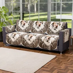 RUBOXA Brown & Cream-Coloured Printed Velvet Sofa Cover With Arms image 2