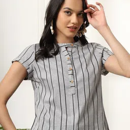 Anouk Rustic Women Vertical Stripes Striped Cotton Shirt Style Regular Top-picture-35